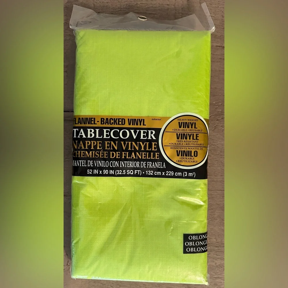 NWT Amscan Tablecloth - Flannel-backed Vinyl - Durable & Reusable - Lime Green
